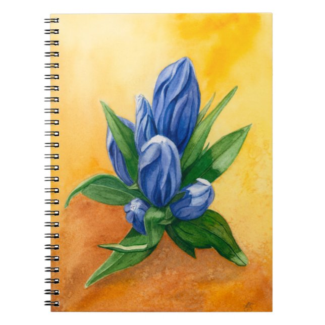 Caderno Espiral Notebook Floral com Cor de Água Azul (Frente)