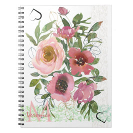 Caderno Espiral Notebook Floral Cor-de-Rosa Branco Vintage