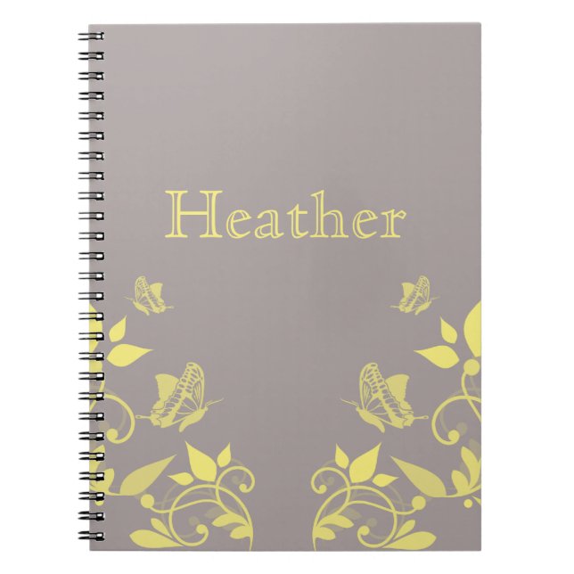 Caderno Espiral Notebook Floral de Borboleta Amarela (Frente)