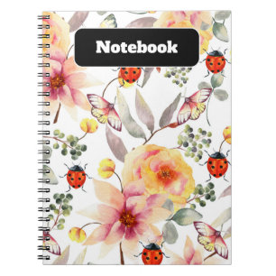 Caderno Espiral Notebook Floral e Ladybug Aquarmante