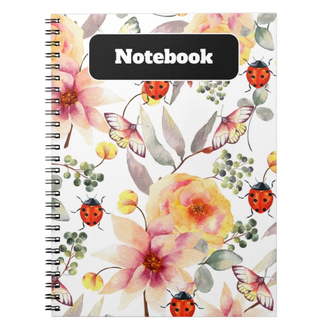 Caderno Espiral Notebook Floral e Ladybug Aquarmante (Frente)