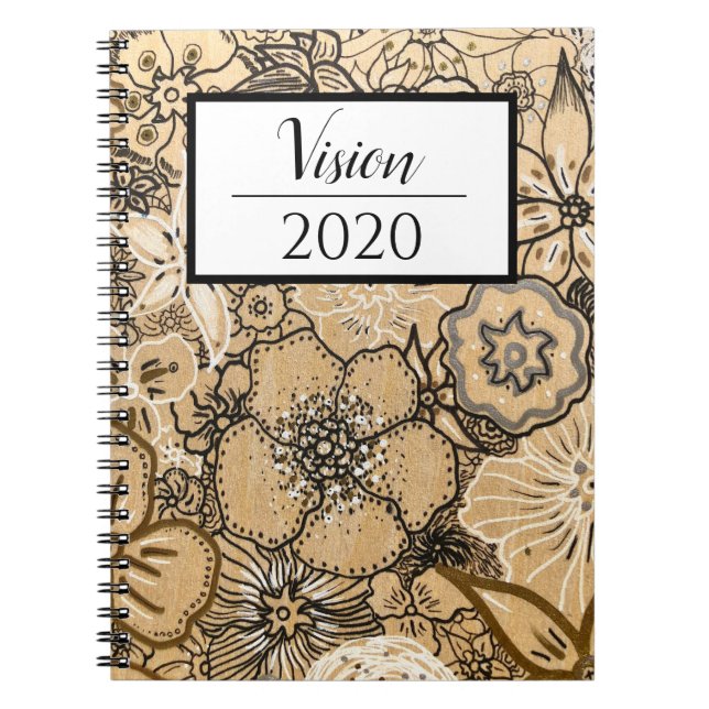 Caderno Espiral Notebook Floral em Madeira Visão 2020 (Frente)