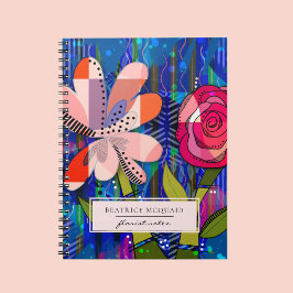 Caderno Espiral Notebook floral moderno, azul-claro-claro-azul-pen