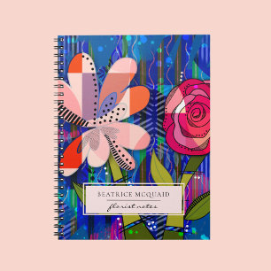 Caderno Espiral Notebook floral moderno, azul-claro-claro-azul-pen