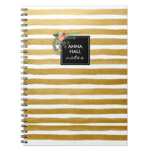 Caderno Espiral Notebook Floral Moderno e Gold Foil Strips