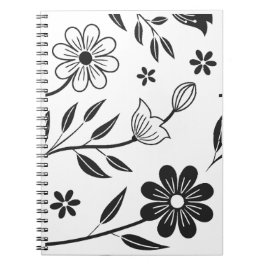 Caderno Espiral Notebook Floral monocromático