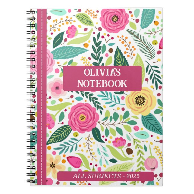 CADERNO ESPIRAL NOTEBOOK FLORAL PERSONALIZADO (Frente)