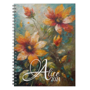 Caderno Espiral Notebook Floral Personalizável, Boho