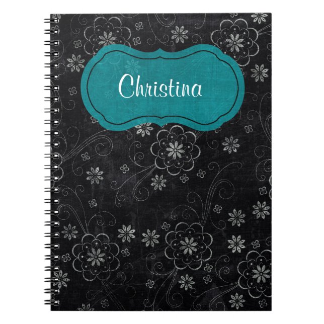 Caderno Espiral Notebook Floral Preto (Frente)