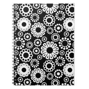 Caderno Espiral Notebook floral preto e branco