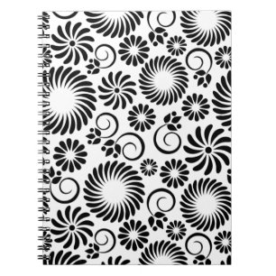 Caderno Espiral Notebook floral preto e branco