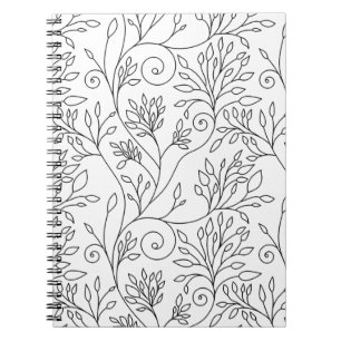 Caderno Espiral Notebook floral preto e branco