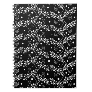 Caderno Espiral Notebook floral preto-e-preto