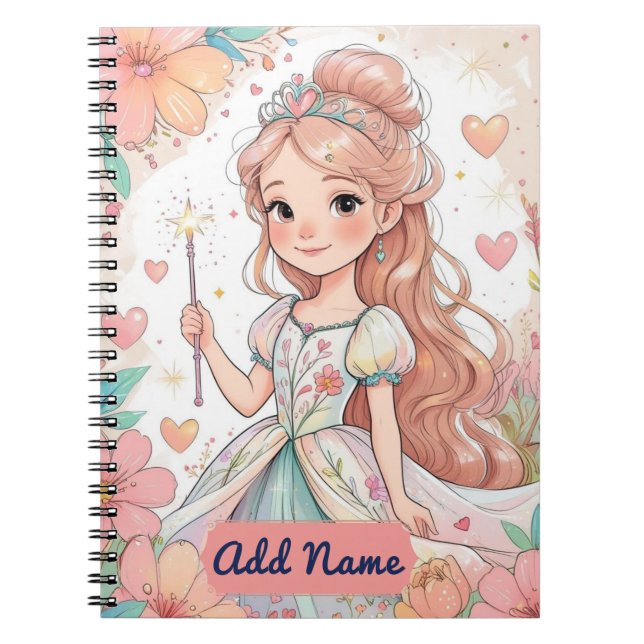 Caderno Espiral Notebook Floral Princess - Nome Editável (Frente)