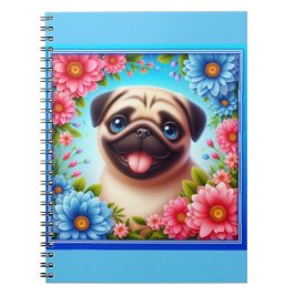 Caderno Espiral Notebook Floral Pug