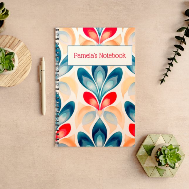 Caderno Espiral Notebook Floral Retro Azul e Laranja (Criador carregado)