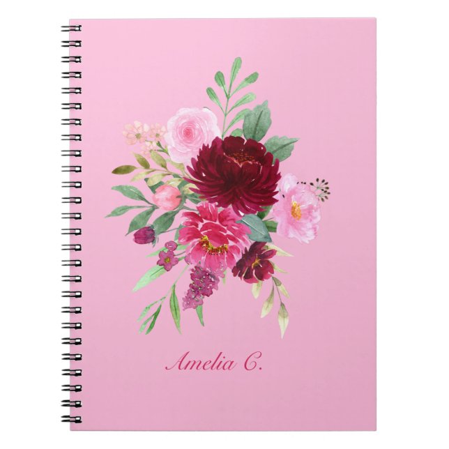 Caderno Espiral Notebook Floral Rosa bonito (Frente)