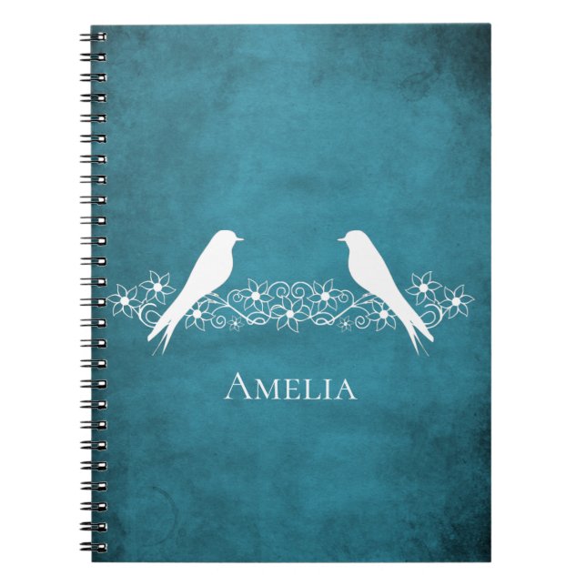 Caderno Espiral Notebook Floral Vine Blue Lovebird (Frente)