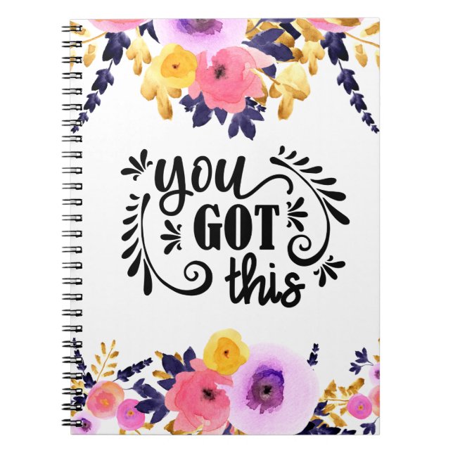 Caderno Espiral Notebook Floral "You got this" (Frente)