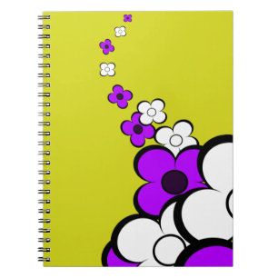 Caderno Espiral Notebook Flores Roxas e Brancas