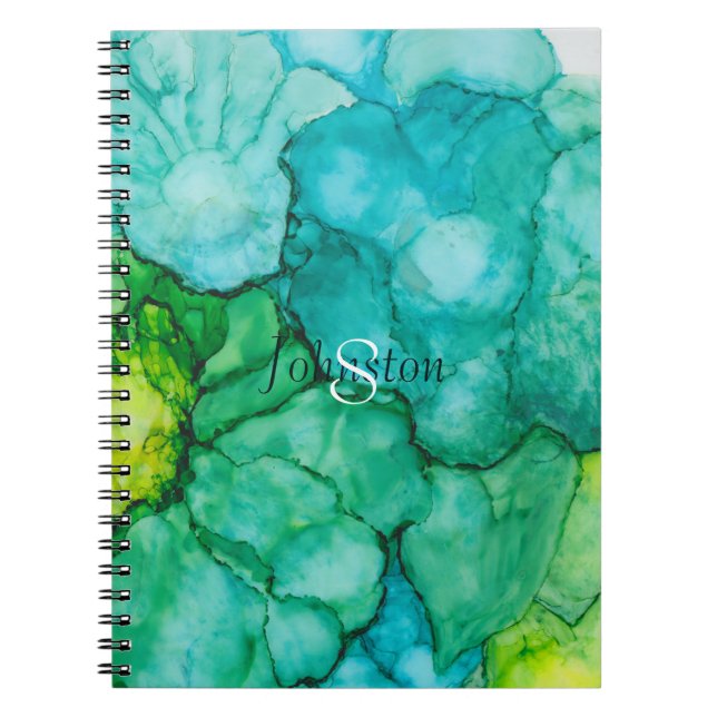 Caderno Espiral Notebook "Flores Verdes Azuis" Personaliza (Frente)