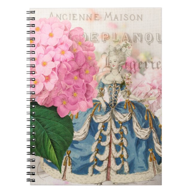 Caderno Espiral Notebook francês Marie Antoinette Pink Hydrangea (Frente)