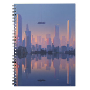Caderno Espiral Notebook futurista sunset Cityscape