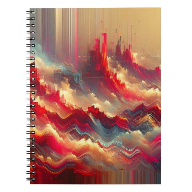Caderno Espiral Notebook Futurístico Red Abstrato City (Frente)