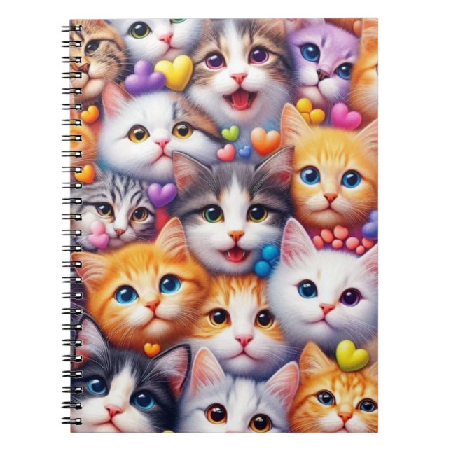 Caderno Espiral Notebook Gato Bonito Rostos Siral (Frente)