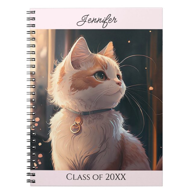 Caderno Espiral Notebook Gato com Nome Personalizado de Colar (Frente)