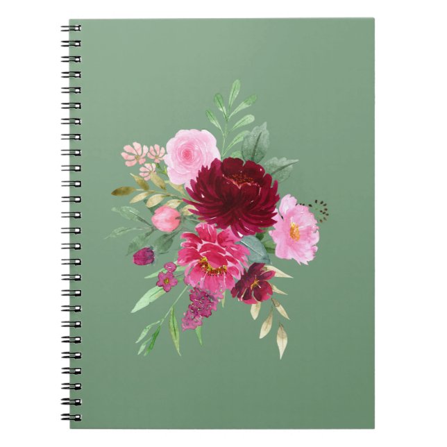 Caderno Espiral Notebook Gelado Verde Girly Floral (Frente)