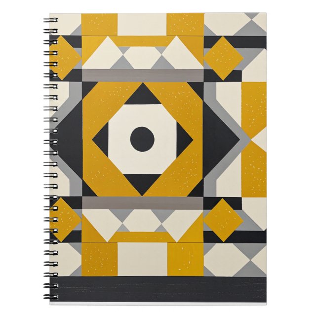 Caderno Espiral Notebook Geométrico Amarelo e Cinza Espiral (Frente)