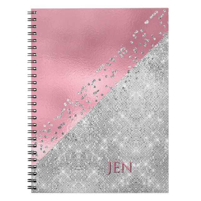 Caderno Espiral Notebook Glam Pink e Prata (Frente)