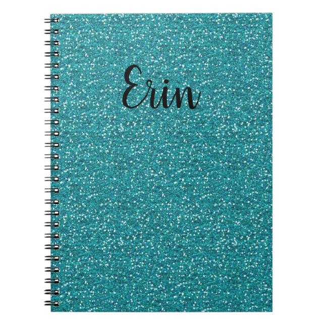 Caderno Espiral Notebook Glitter Azul Personalizado (Frente)