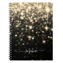 Caderno Espiral Notebook Glitter Black Dourado Glitter Sparkle