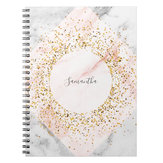 Caderno Espiral Notebook Glitter Dourado Rosa personalizado (Frente)