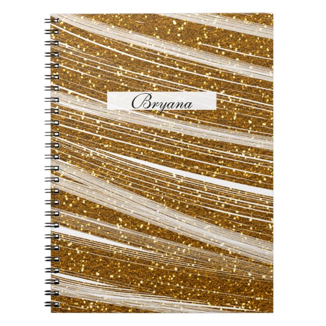 Caderno Espiral Notebook Glitter White Sparkle Glamor Dourado (Frente)