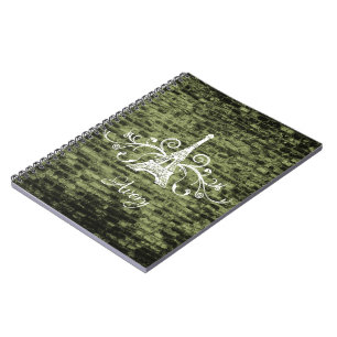 Caderno Espiral Notebook Green Eiffel Tower Grunge