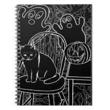 Notebook Halloween Cat e Fantasmas