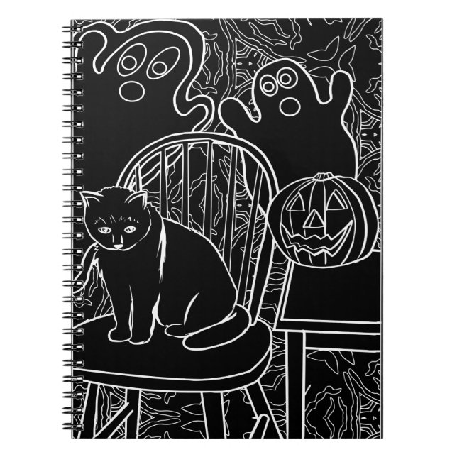Caderno Espiral Notebook Halloween Cat e Fantasmas (Frente)