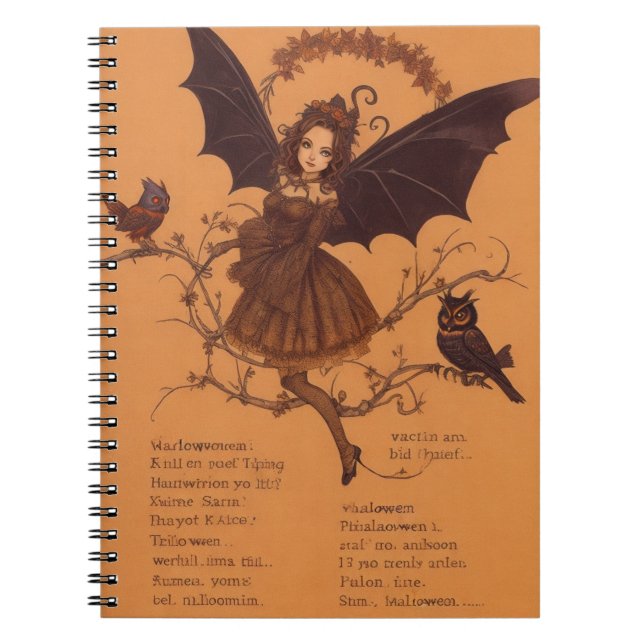 Caderno Espiral Notebook Halloween Samhain Fairy Owl Spider Web (Frente)