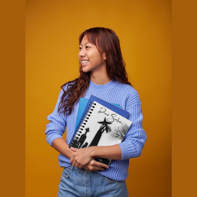 Caderno Espiral Notebook Halloween Witold Black and White Spiral (Cute Halloween Black & White Witch Spiral Notebook. )