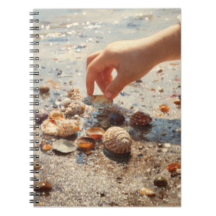 Caderno Espiral Notebook Hand Picking Seashells Beach