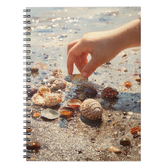 Caderno Espiral Notebook Hand Picking Seashells Beach (Frente)