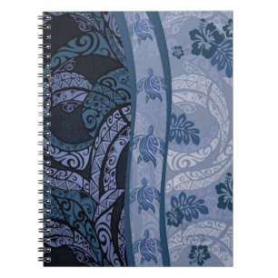 Caderno Espiral Notebook Havaiano Blue Tapa e Honu