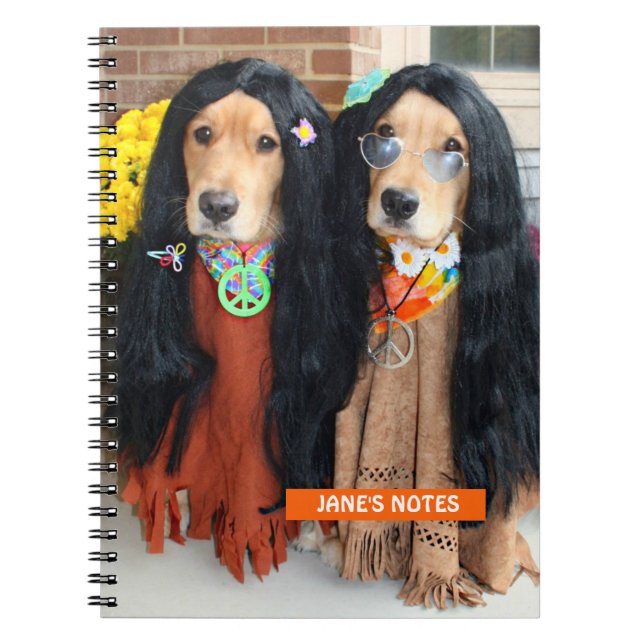 Caderno Espiral Notebook Hippie do ouro Retriever Halloween (Frente)