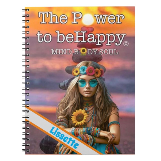 CADERNO ESPIRAL NOTEBOOK HIPPIE-THEMED - NOME PERSONALIZADO (Frente)