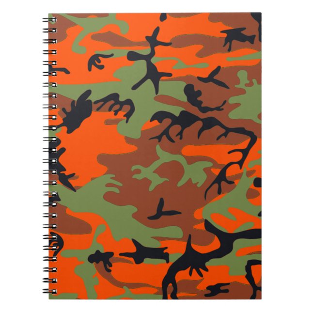 Caderno Espiral Notebook Hunter Orange com camuflagem verde (Frente)