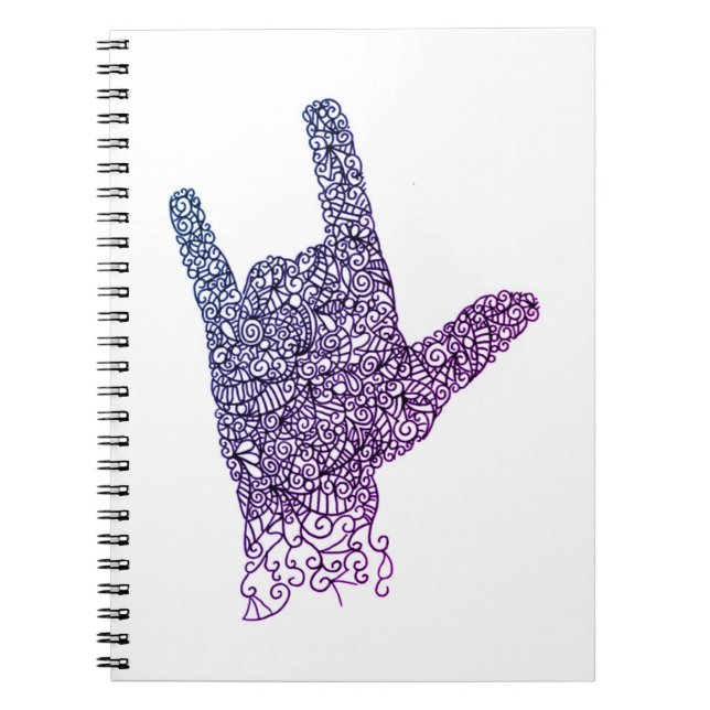 Caderno Espiral Notebook "I Love You" de linguagem de sinais ameri (Frente)