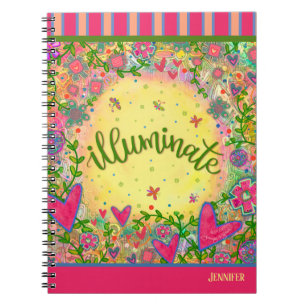 Caderno Espiral Notebook Iluminado Amarelo de Coração Floral